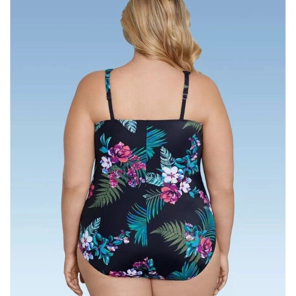 Women's Over the Shoulder One Piece Swimsuit - Aqua Green Multi 18 - Picture 2 of 3